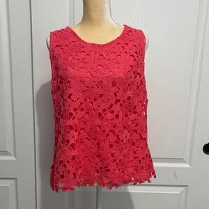 Ultra Pink Floral Lace Sleeveless Blouse
